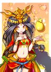  :d ame_no_uzume_(p&amp;d) bandeau bike_shorts black_hair bracelet egg gold_egg_(p&amp;d) hair_ornament hong_(white_spider) jewelry long_hair looking_at_viewer navel open_mouth puzzle_&amp;_dragons sidelocks smile solo sparkle strapless thigh_gap very_long_hair yellow_eyes 