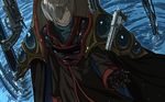  bad_id bad_pixiv_id cape closed_eyes elona gun handgun harusame_(rueken) male_focus mani_of_machine mechanical_arm pauldrons revolver robe solo water weapon wire 