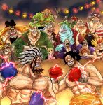  black_hair boxing_gloves buckingham_stussy crocus_(one_piece) don_marlon donquino_(one_piece) earrings edward_newgate facial_hair gol_d._roger gonzui_(one_piece) haki_(one_piece) highres jewelry kinjishi_no_shiki millet_pine muscular muscular_male ochoku_(one_piece) one_piece rocks_d._xebec scopper_gaban seagull_guns_nozdon silvers_rayleigh spencer_(one_piece) sunbell_(one_piece) topless_male white_hair xginrw 