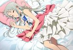  absurdres ano_hi_mita_hana_no_namae_wo_bokutachi_wa_mada_shiranai. closed_eyes dress highres honma_meiko legs long_hair lying non-web_source nyantype official_art on_side scan silver_hair sleeping solo torii_takashi 