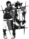  absurdres alternate_costume animal_ear_fluff animal_ears breasts character_print colored_shoe_soles commentary cosplay english_commentary frown full_body gloves greyscale hand_on_own_hip hedgehog_girl highres kekel kill_la_kill looking_at_viewer matoi_ryuuko medium_breasts monochrome multicolored_hair shadow_the_hedgehog shadow_the_hedgehog_(cosplay) shoes shrug_(clothing) single_thighhigh sneakers sonic_(series) standing streaked_hair striped_arm_warmers suspenders thigh_strap thighhighs torn_clothes torn_thighhighs underboob v-shaped_eyebrows white_background 