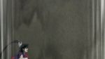  1boy 1girl animated animated_gif black_hair breast_press breasts japanese_clothes jumping kimono long_hair lowres motion_lines mushibugyou oharu_(mushibugyou) ponytail purple_hair running screencap tsukishima_jinbei very_long_hair 