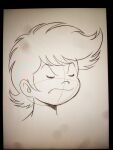  1boy absurdres angry closed_eyes closed_mouth commentary_request cropped_head hair_between_eyes highres kabuto_shirou mazinger_(series) mazinger_z photoshop_(medium) short_hair sidelocks simple_background sketch sketchbook spanish_commentary tablosaf tagme white_background 