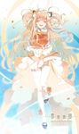  ^_^ animal_ears bad_id bad_pixiv_id blonde_hair bouquet cat_ears character_name closed_eyes dress flower garter_straps layered_dress long_hair object_hug open_mouth petals seeu smile solo standing standing_on_one_leg streamers thighhighs tuuuh very_long_hair vocaloid white_legwear 