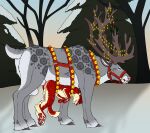  anal anal_penetration angel_(velvetvlade) anthro anthro_on_feral anthro_penetrated belly_riding bestiality big_fangs bound deer duo eyes_closed fangs felid feral feral_penetrating feral_penetrating_anthro fur green_eyes hi_res killthe_demon male male/male male_penetrated male_penetrating male_penetrating_male mammal narrowed_eyes nude open_mouth outside penetration penile penile_penetration penis_in_ass plant red_body red_fur sex side_view spotted_back striped_arms striped_back striped_body striped_fur striped_legs stripes teeth tongue tongue_out tree yellow_body yellow_fur 