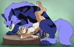  abdominal_bulge anthro anthro_on_feral anthro_penetrated bestiality black_nose blue_body blue_fur blue_tail bodily_fluids brown_body brown_fur canid canine cum cum_on_leg cum_on_tail dakota_(baito) duo female female_penetrated feral feral_penetrating feral_penetrating_anthro fur genital_fluids grey_hair hair hi_res killthe_demon lying male male/female male_penetrating male_penetrating_female mammal narrowed_eyes nude obscured_penetration on_back open_mouth penetration red_eyes sex side_view striped_back tail tan_body tan_fur tongue tongue_out yellow_eyes 