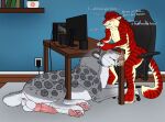  animal_genitalia animal_penis anthro anthro_on_feral anthro_penetrated balls bestiality big_fangs bodily_fluids duo erection fangs felid feline_genitalia feline_penis feral feral_penetrating feral_penetrating_anthro fur gaming genitals green_eyes grey_body grey_fur hair hi_res inside killthe_demon male male/male male_penetrated male_penetrating male_penetrating_male mammal markings narrowed_eyes nude oral oral_penetration pawpads penetration penis penis_in_mouth pink_pawpads playing_video_game red_body red_fur red_hair sex short_hair sitting spotted_back striped_arms striped_legs striped_markings striped_tail stripes sweat sweatdrop tail tail_markings teeth under_table white_balls white_body white_fur yellow_balls yellow_body yellow_fur 
