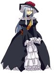  choker closed_eyes dress em_crazy flower frills hat rose sash silver_hair sleeves_past_wrists smile umineko_no_naku_koro_ni virgilia 