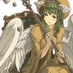  angel_wings bad_id bad_pixiv_id chair drowsy elona goddess harusame_(rueken) hat jure_of_healing rock solo staff white_background wings 