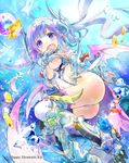  absurdres ahoge air_bubble anatamouta blue_eyes blue_hair blush boots breasts bubble fish gauntlets highres long_hair medium_breasts midriff navel open_mouth pointy_ears solo thigh_boots thighhighs thousand_emperors underboob underwater watermark wings 