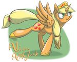  blonde_hair blush crown cutie_mark equine female feral freckles friendship_is_magic fur green_eyes hair horn horse long_hair mammal my_little_pony open_mouth orange_fur pony ponytail silverblazebrony smile solo text winged_unicorn wings 