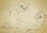  applejack_(mlp) bloody-sky-z cowboy_hat cutie_mark dripping duo equine female friendship_is_magic hair hat horn horse mammal mud my_little_pony pony rarity_(mlp) scared standing unicorn 