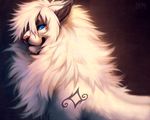  ambiguous_gender blue_eyes falvie feline fur lion looking_at_viewer male mammal solo tattoo white_fur 