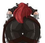  ass ass_focus cameltoe facing_away katarina_du_couteau league_of_legends long_hair red_hair scarmiglione_(artist) solo sword thigh_gap weapon 