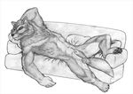  anthro balls biceps canine chest_tuft fur hunk male mammal monochrome moonchild paws pose sheath solo tuft wolf 