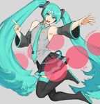  2013 6iztyuuko aqua_eyes aqua_hair boots character_name dated detached_sleeves hatsune_miku headset long_hair nail_polish necktie open_mouth outstretched_arm pointing skirt solo thigh_boots thighhighs twintails very_long_hair vocaloid 