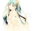  bad_id bad_pixiv_id blue_eyes character_name collar detached_sleeves dress green_hair happy_birthday hatsune_miku headset long_hair myai solo strapless strapless_dress twintails very_long_hair vocaloid white_background 