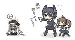  &gt;_&lt; bad_id bad_pixiv_id blue_hair bodysuit brown_hair chibi closed_eyes dress eyepatch fang folded_ponytail hair_ornament hairclip headgear highres ikazuchi_(kantai_collection) inazuma_(kantai_collection) kantai_collection monster multiple_girls open_mouth pale_skin pantyhose pointing purple_hair school_uniform serafuku shinkaisei-kan short_hair staff sweatdrop tears tenryuu_(kantai_collection) thighhighs translated wo-class_aircraft_carrier yellow_eyes yuasan 