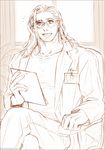  1boy doctor glasses long_hair marvel mocochrome monochrome smile solo thor_(marvel) 