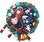  bad_id bad_pixiv_id braid brown_hair brown_legwear christmas original pantyhose santa_costume shati solo twin_braids wreath 