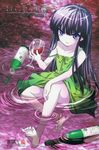  alcohol blue_hair dress duplicate furude_rika goblet higurashi_no_naku_koro_ni purple_eyes smile solo wet wine 