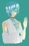  arm_sling artist_request ayanami_rei bandage_over_one_eye bandages blue_hair cast neon_genesis_evangelion oekaki plugsuit red_eyes short_hair sleeveless solo waving 