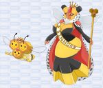 3_heads absurd_res anthro bandage big_breasts black_eyes breasts cane cape clothing combee crown duo female generation_4_pokemon headgear hi_res multi_head nintendo orange_body pokeball pokemon pokemon_(species) scepter urusee584 vespiquen yellow_body