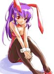  animal_ears bunny_ears bunny_girl bunnysuit katahira_masashi long_hair original pantyhose purple_hair red_eyes sitting sketch solo 