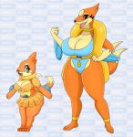 2_tails 3_toes 4_fingers absurd_res anthro big_breasts black_eyes bottomwear breasts buizel clothing duo feet female fingers floatzel generation_4_pokemon hi_res multi_tail nintendo orange_body pokeball pokemon pokemon_(species) skirt swimwear tail toes topwear urusee584