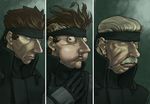  artist_request blonde_hair brown_hair caricature crazy_eyes expressionless headband long_nose male_focus metal_gear_(series) metal_gear_solid military military_uniform old_snake parody solid_snake uniform upper_body wide-eyed 