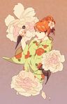  artist_request copyright_request flower japanese_clothes kimono peony_(flower) red_hair solo 