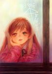  ai_ai_gasa brown_hair chin_rest from_outside green_eyes heterochromia long_hair looking_out_window miya_(foolish_order) realistic red_eyes rozen_maiden solo suiseiseki sweater window window_writing 