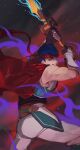  1boy absurdres blue_hair cape commentary fire_emblem fire_emblem:_radiant_dawn fire_emblem_heroes headband highres holding holding_sword holding_weapon ike_(fire_emblem) ike_(zeal_unleashed)_(fire_emblem) male_focus ragnell red_cape red_eyes red_headband short_hair solo sword veins weapon yakinasu1111 