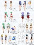  6+girls ass bikini blonde_hair chart chie_rumiko competition_swimsuit furude_rika half_updo hanyuu highres higurashi_no_naku_koro_ni houjou_satoko innertube japanese_clothes kickboard kuroda_kazuya miko multiple_girls official_art one-piece_swimsuit ryuuguu_rena siblings side-tie_bikini sisters sonozaki_mion sonozaki_shion swimsuit takano_miyo twins 