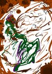  abstract dress fechirin full_body green_hair kagiyama_hina long_sleeves shawl solo touhou 