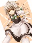  braid izayoi_sakuya knife kokotetsu short_hair silver_hair solo thighhighs touhou twin_braids white_legwear 