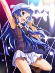  armpits bangs blue_hair blunt_bangs chikugen_shiina hair_tubes hairband kannagi long_hair lowres microphone nagi purple_eyes solo 