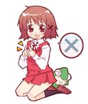  bad_id bad_pixiv_id brown_eyes brown_hair hidamari_sketch kuma_jet school_uniform short_hair skirt smile socks spoken_x ume-sensei x yuno 