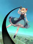  blonde_hair darkness flying hair_ribbon landscape mugishima_orie ribbon rumia short_hair solo touhou 