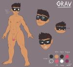 angry balls confusion english_text expressions fohawk genitals grav_(graviidy) graviidy hair heart_eyes heart_symbol hi_res human male mammal model_sheet self_insert short short_hair simple_background simple_eyes solo text visor