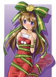  brown_hair christmas christmas_stocking hair_ribbon katahira_masashi long_hair original purple_eyes ribbon solo 