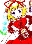  blonde_hair blue_eyes doll kanoe_soushi medicine_melancholy ribbon short_hair solo su-san touhou translated 