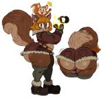 2025 absurd_res alternate_species anthro belly big_butt big_tail blush boots bottomwear brown_body brown_fur bubble_butt buckteeth butt clothing denim denim_bottomwear denim_clothing denim_shorts digital_media_(artwork) duo emanata fat_belly female fluffy fluffy_tail footwear fur furrification green_eyes hair hi_res hotpants huge_butt legwear looking_at_viewer mammal marvel midriff orange_hair overweight overweight_anthro overweight_female potbelly ranged_weapon rodent sciurid sega shoes shorts side_view simple_background slingshot smile socks sonic_the_hedgehog_(series) squirrel_girl_(marvel) sssonic2 standing tail teeth thick_thighs thigh_highs thigh_socks tippy-toe tree_squirrel weapon white_background wide_hips
