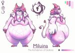 2020 anthro belly belly_overhang big_belly big_breasts breasts character_name color_swatch colored demon digital_media_(artwork) digital_painting_(artwork) female female_anthro female_symbol forked_tail front_view full-length_portrait fur gender_symbol hair hi_res mane miluina_(miluinaoxie) miluinaoxie model_sheet naturally_censored nude nude_anthro nude_female obese obese_anthro obese_female occult_symbol orthographic overweight overweight_anthro overweight_female painting_(artwork) pentagram portrait purple_hair side_view solo symbol tail tail_tuft text tuft unusual_anatomy unusual_tail white_mane wide_hipped_anthro wide_hipped_female wide_hips
