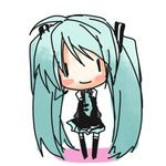  aqua_hair bad_id bad_pixiv_id chibi detached_sleeves hatsune_miku headset long_hair lowres necktie purinko skirt smile solo thighhighs twintails very_long_hair vocaloid |_| 