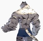 2021 anthro back_muscles biped clothed clothing colored felid fur hi_res humanoid_hands l0sskim male mammal markings pantherine pawpads striped_body striped_fur striped_markings striped_tail stripes tail tail_markings tiger topless topless_anthro topless_male