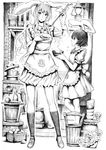  absurdres alternate_costume animal_ears apron bad_id bad_pixiv_id bunny_ears enmaided greyscale highres inaba_tewi maid monochrome multiple_girls nobita reisen_udongein_inaba touhou traditional_media 