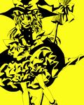  bad_id bad_pixiv_id bow braid broom hair_bow hat hat_bow high_contrast highres kirisame_marisa monochrome ninomae single_braid solo touhou witch_hat yellow 