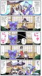  3girls 5koma angry bad_id bad_pixiv_id blonde_hair cirno comic hakurei_reimu hat hat_removed headwear_removed highres holding holding_shoes kirisame_marisa mendou_saya multiple_girls nyan rape ruined_for_marriage sarashi shoes speech_bubble tears thought_bubble touhou translated trembling wings witch_hat 