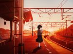  arukigusa book brown_hair original reading school_uniform short_hair skirt solo sunset train_station 
